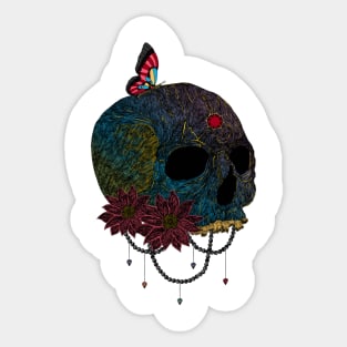 Butterfly On Colorful Skull Creepy Artist Graphic Sticker